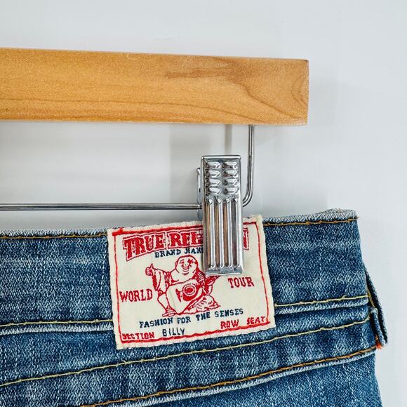 True Religion Women’s Jeans Size 28 Blue Straight Leg Low Rise Distressed Denim - Picture 5 of 9